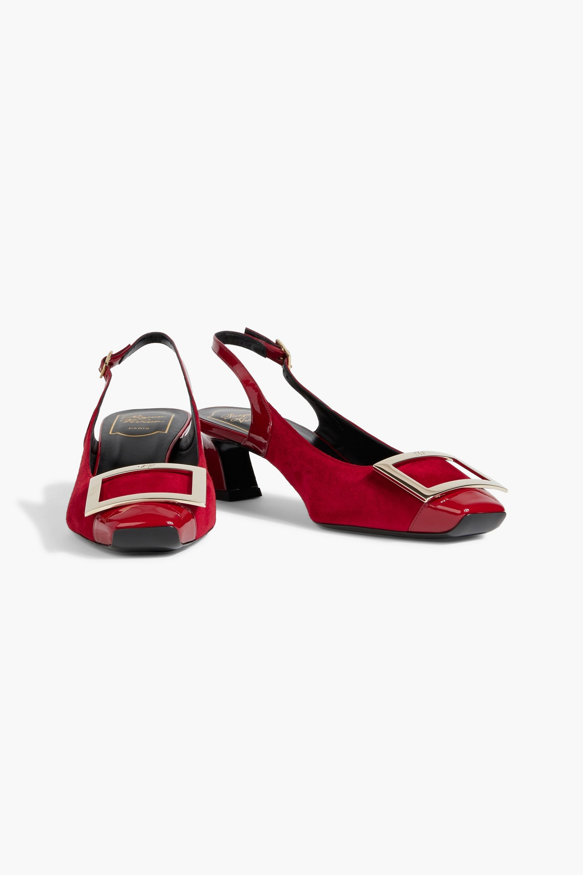ROGER VIVIER Trompette embellished suede and patent-leather slingback pumps thumbnail