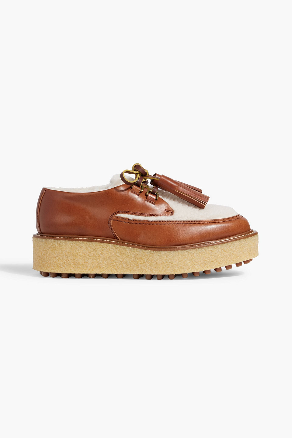 Tod's Shearling And Leather Platform Brogues In Light Brown