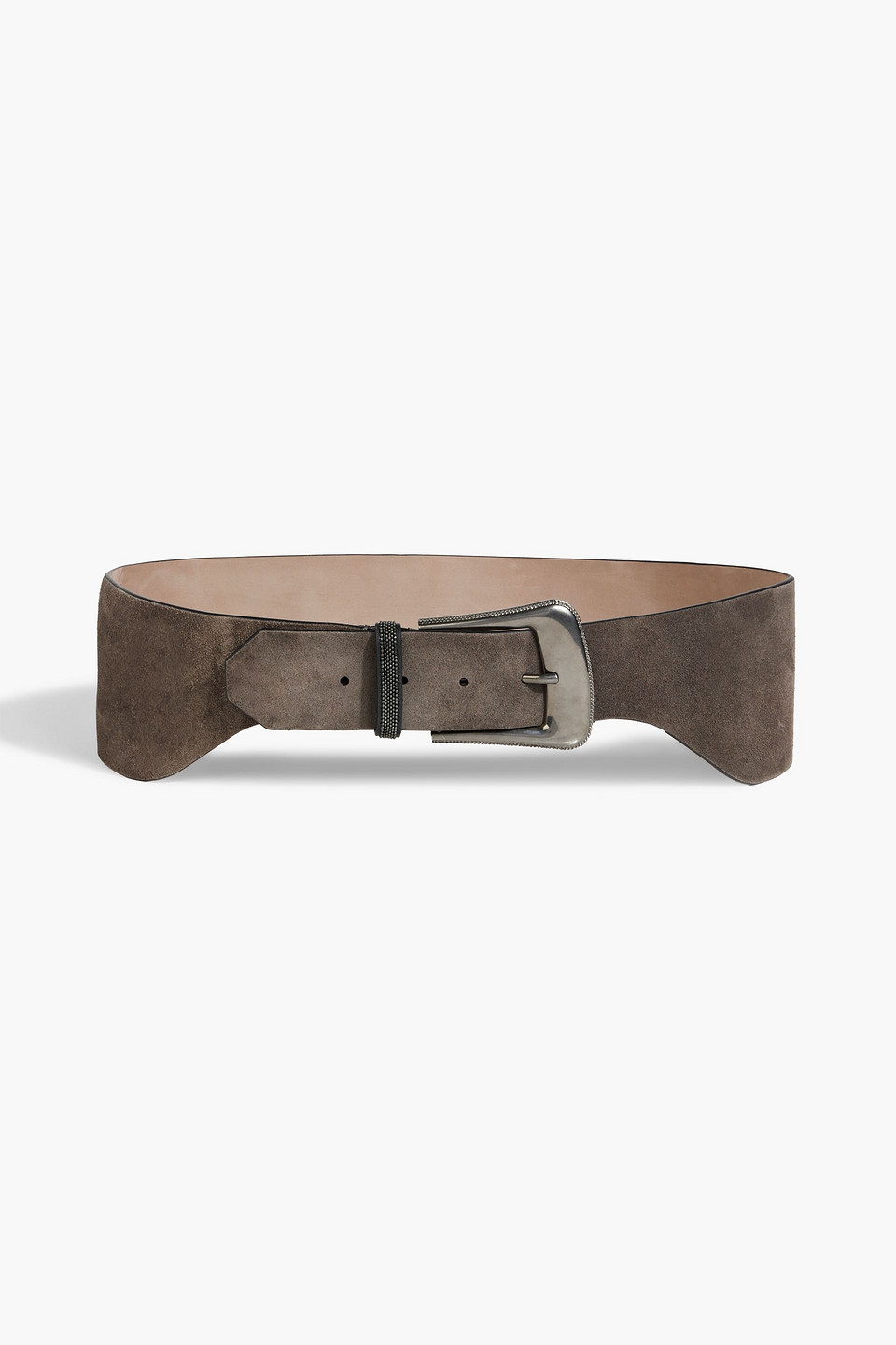 Brunello Cucinelli Bead-embellished Suede Belt In Mushroom