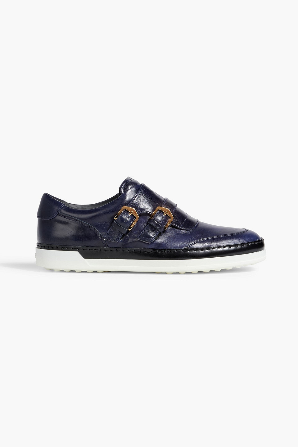 Shop Tod's Buckled Leather Loafers In Midnight Blue