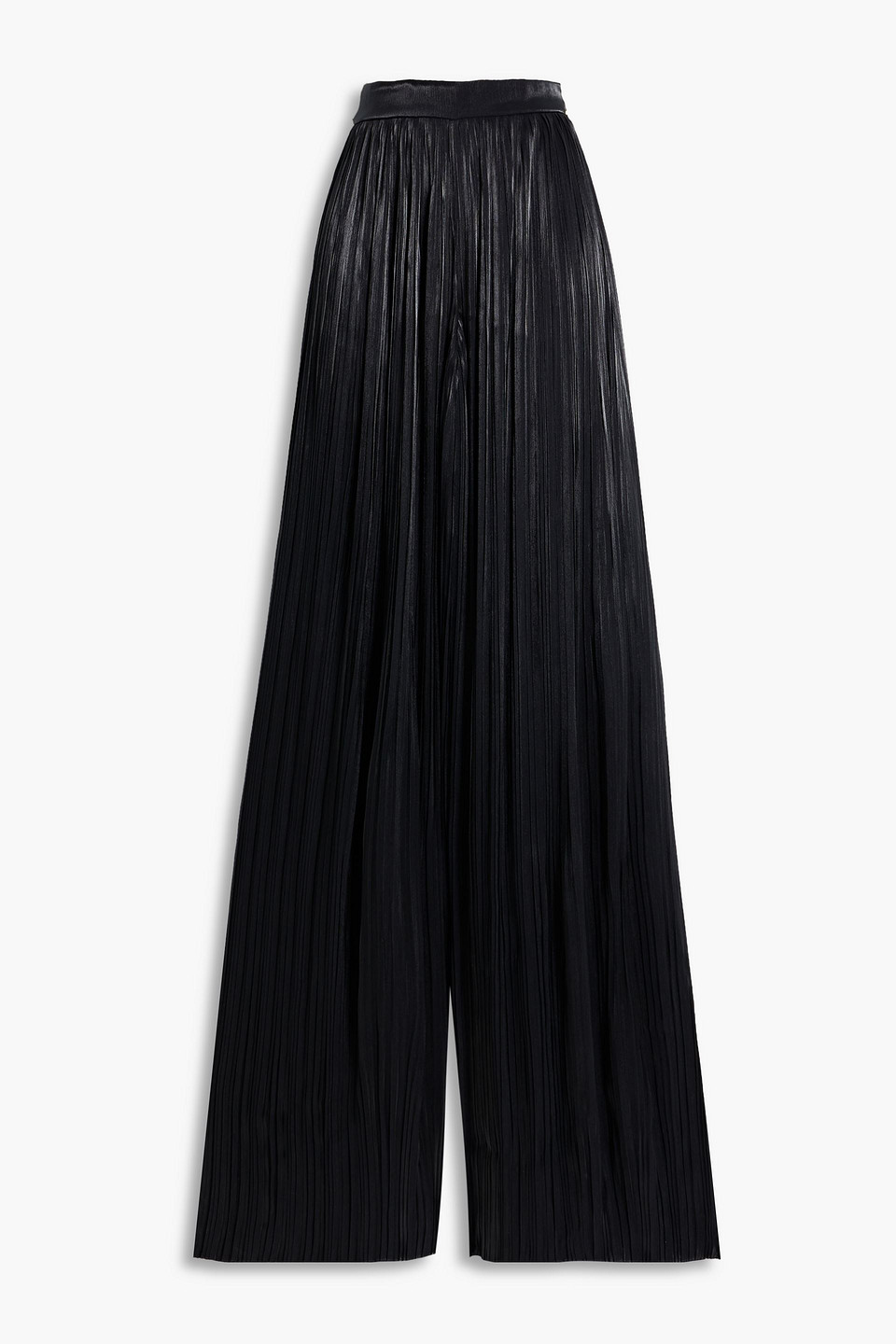 Costarellos Plissé-satin Wide-leg Pants In Black