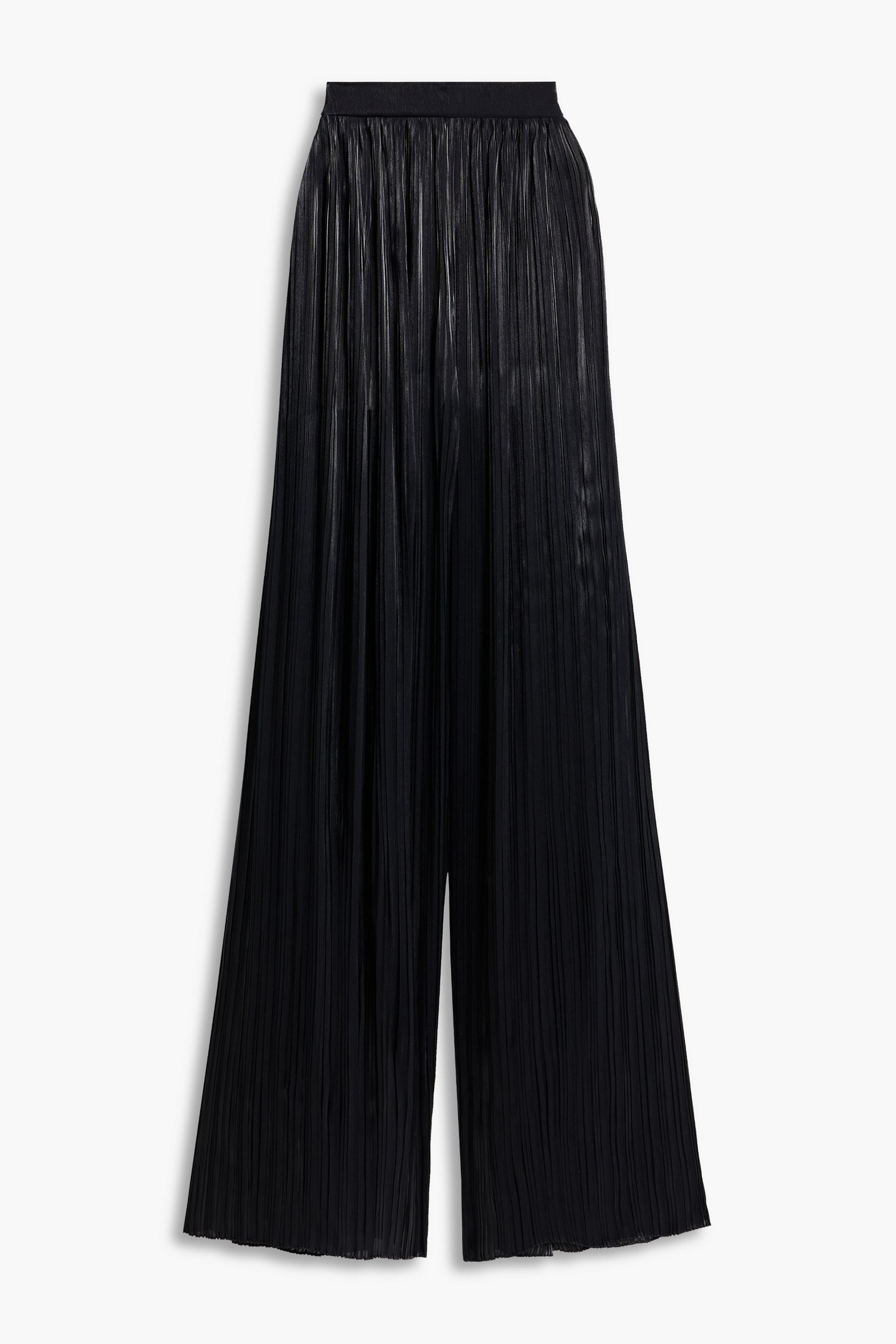 Costarellos Plissé-satin wide-leg pants