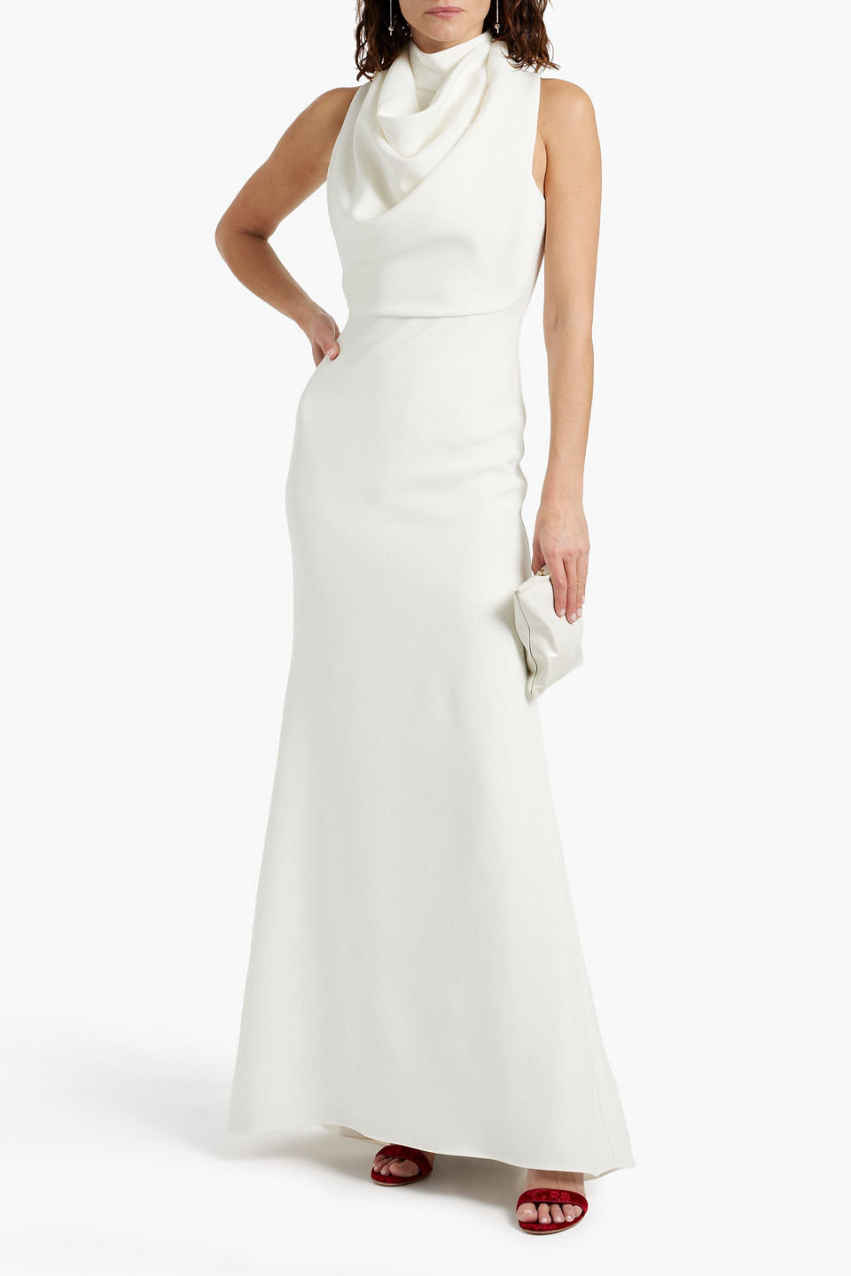 Badgley Mischka Draped Crepe Gown In Ivory
