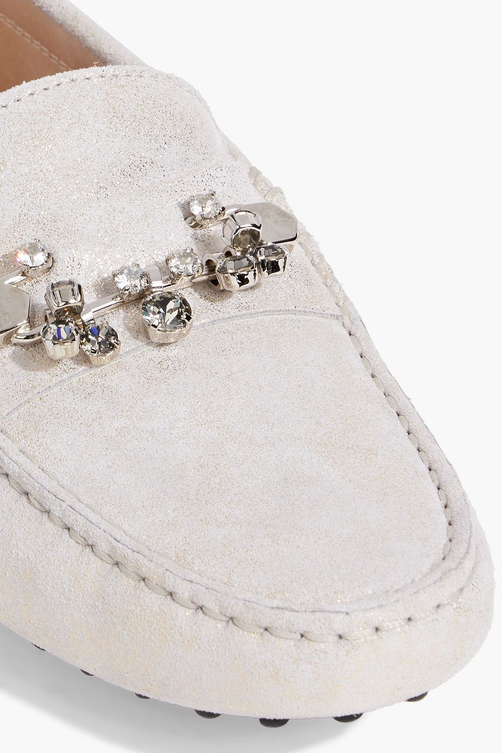 TOD'S Crystal-embellished glittered suede loafers