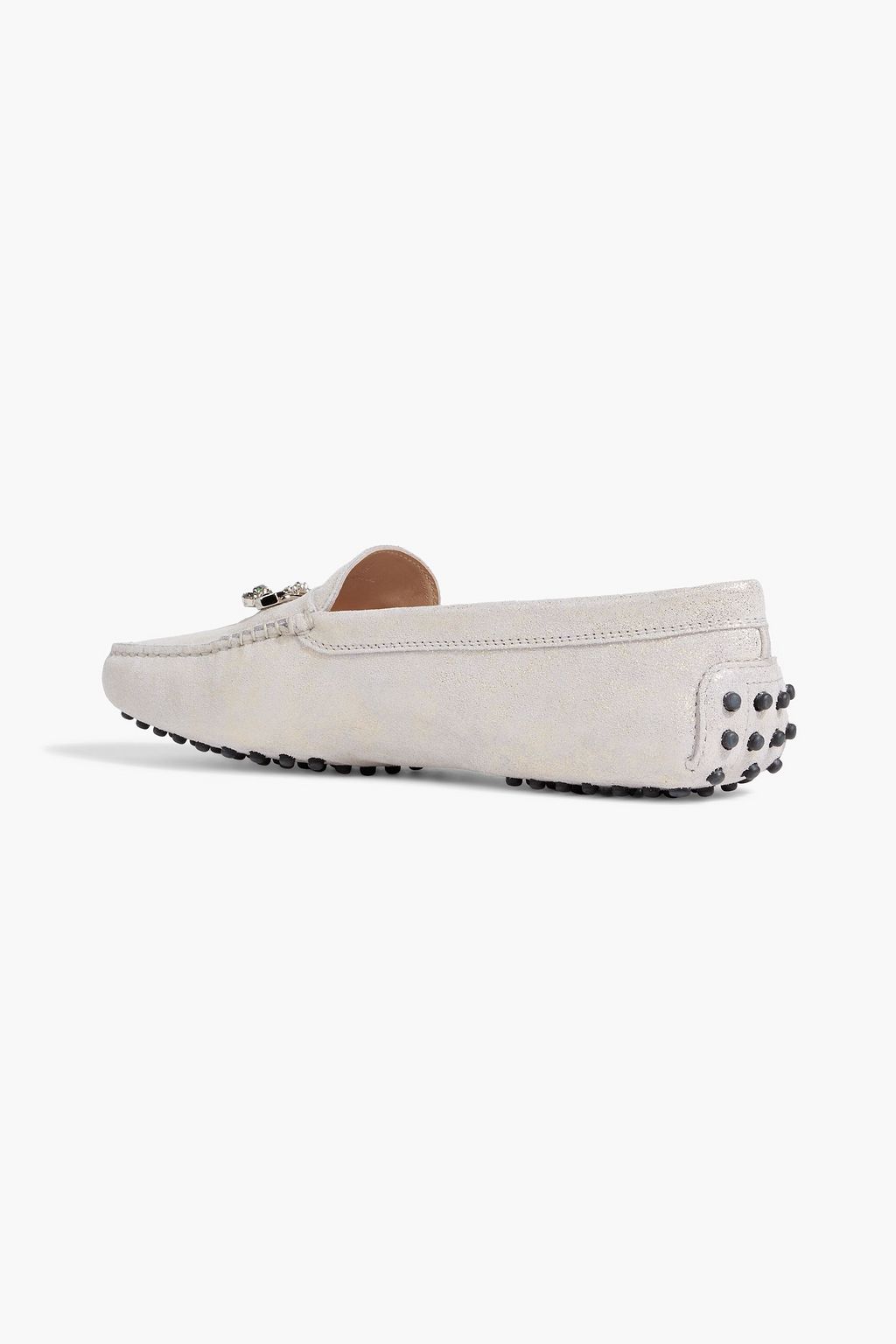 TOD'S Crystal-embellished glittered suede loafers