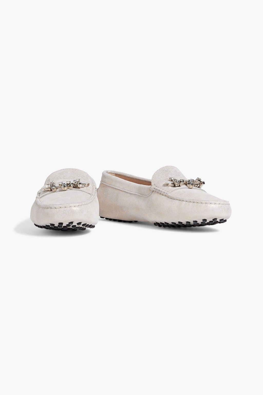 TOD'S Crystal-embellished glittered suede loafers