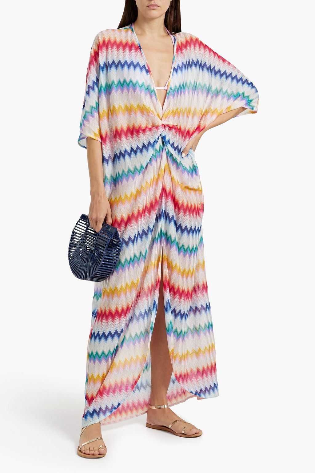 MISSONI قفطان مخطط محاك بالكروشيه بلون معدني