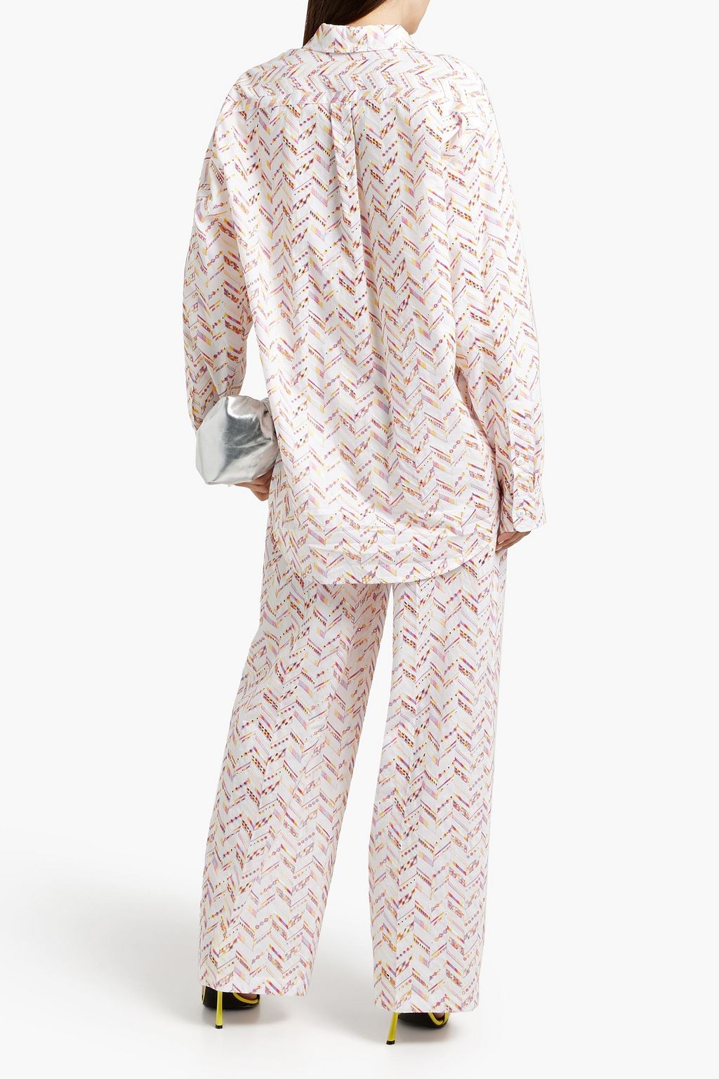MISSONI بنطلون بأرجل واسعة من القطن مزين بتطريز إنجليزي