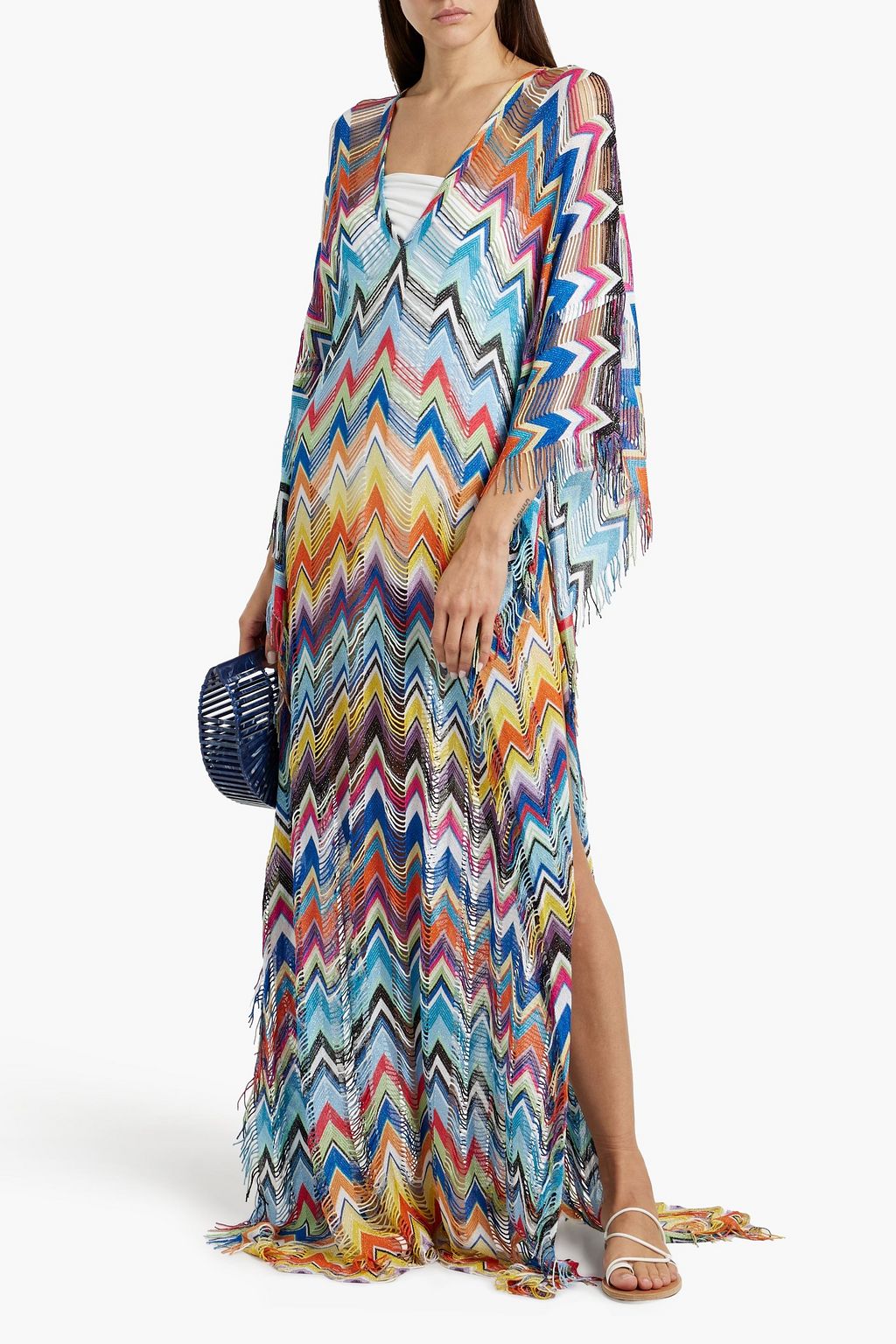 MISSONI Fringed metallic crochet-knit maxi dress
