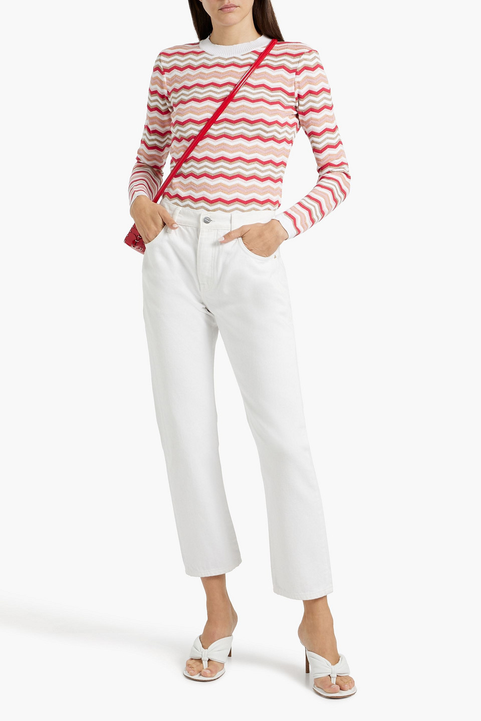 Shop Missoni Striped Cotton-blend Sweater In Fuchsia