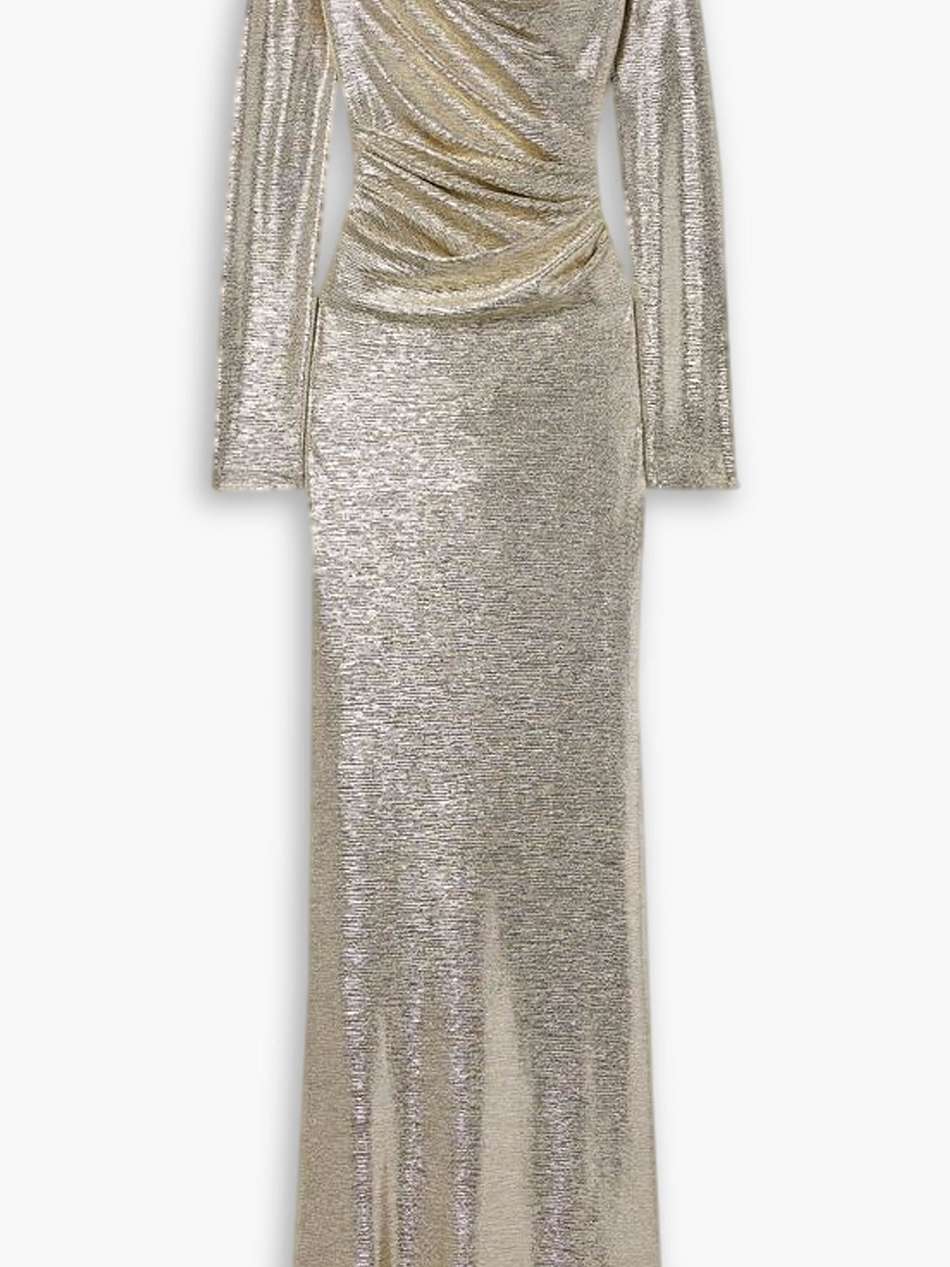 draped metallic stretch-jersey gown