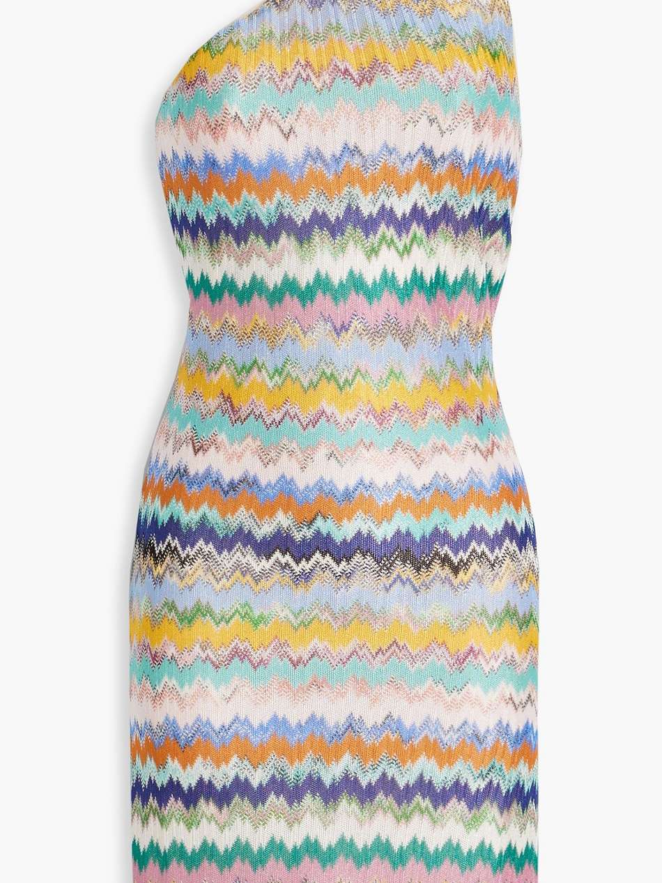 one-shoulder crochet-knit mini dress