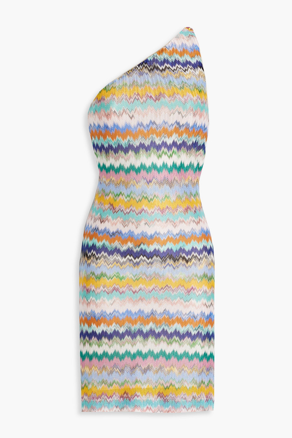 Missoni One-shoulder Crochet-knit Mini Dress In Blue