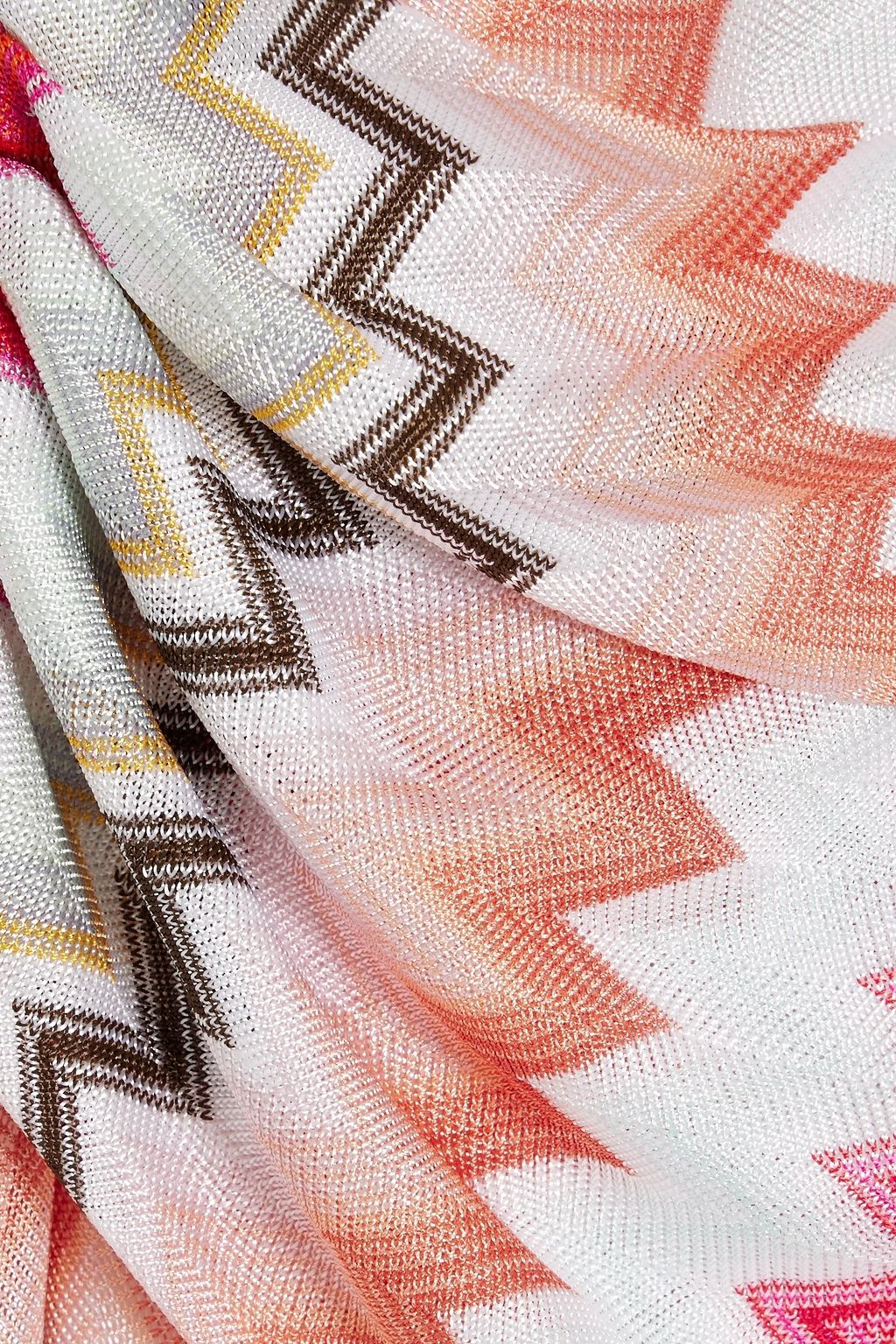 MISSONI فستان قصير من مزيج القطن المحبوك بنمط كروشيه بتصميم ملفوف