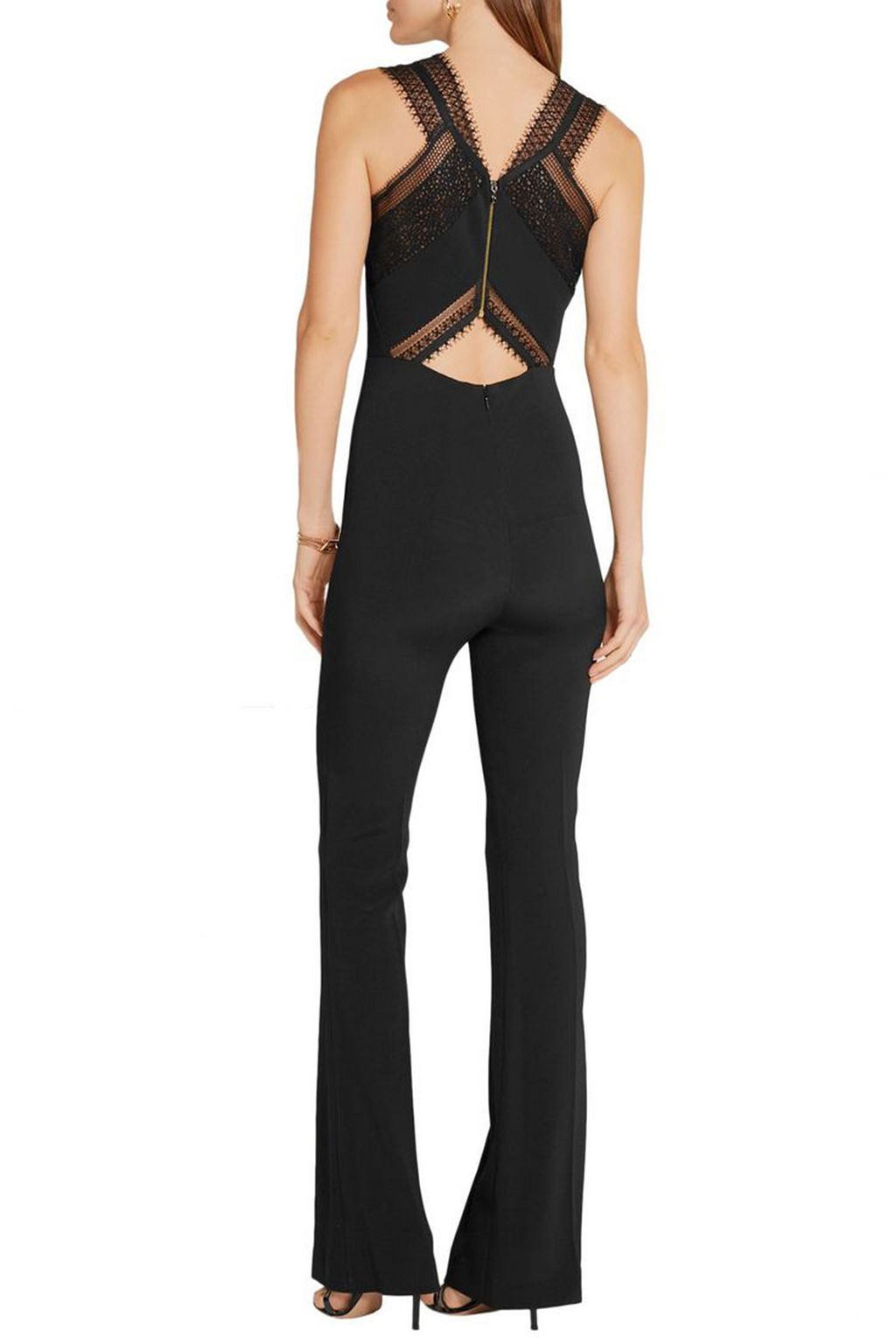 ROLAND MOURET Cross lace-trimmed stretch-crepe jumpsuit