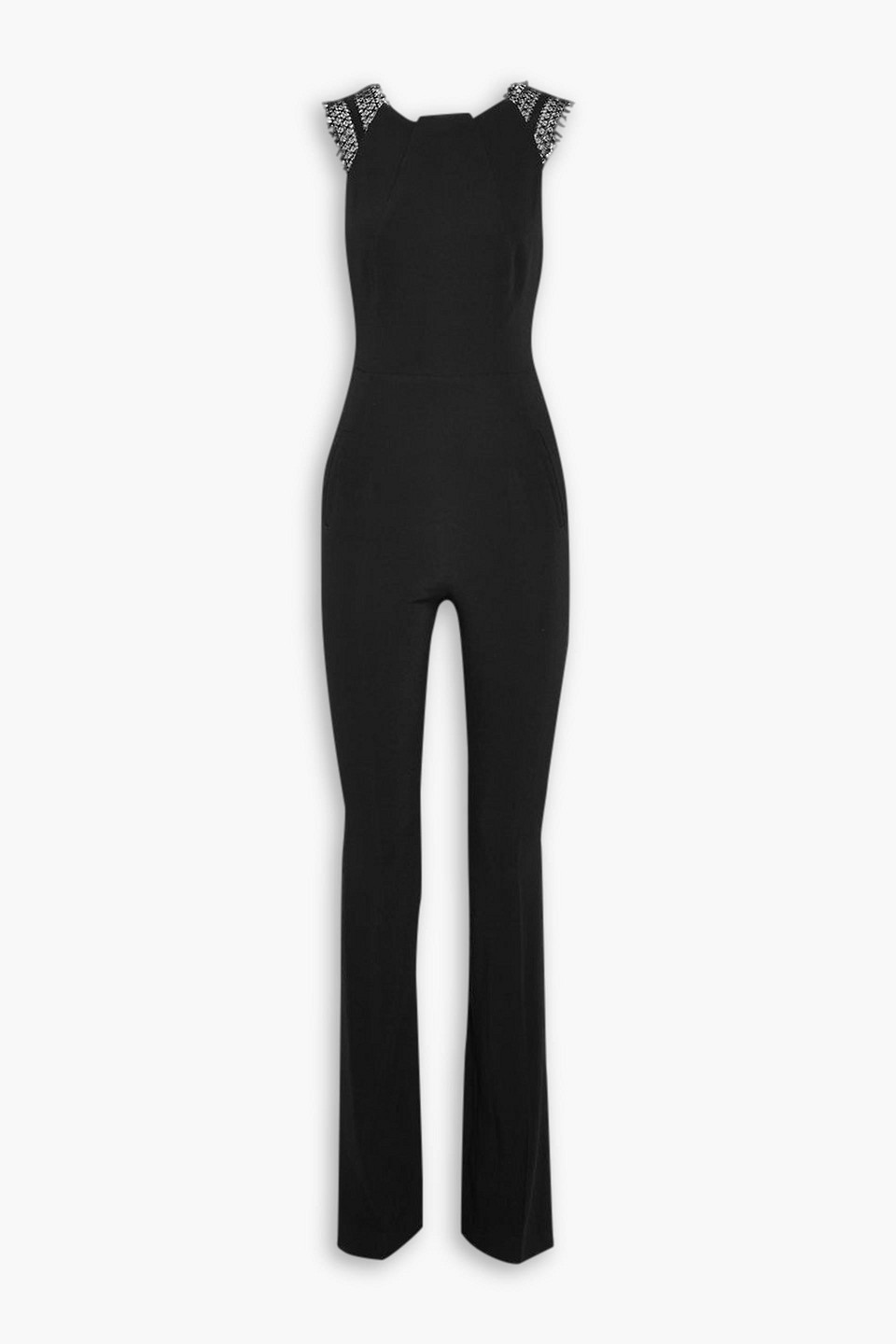 Roland Mouret Cross Lace-trimmed Stretch-crepe Jumpsuit In Black