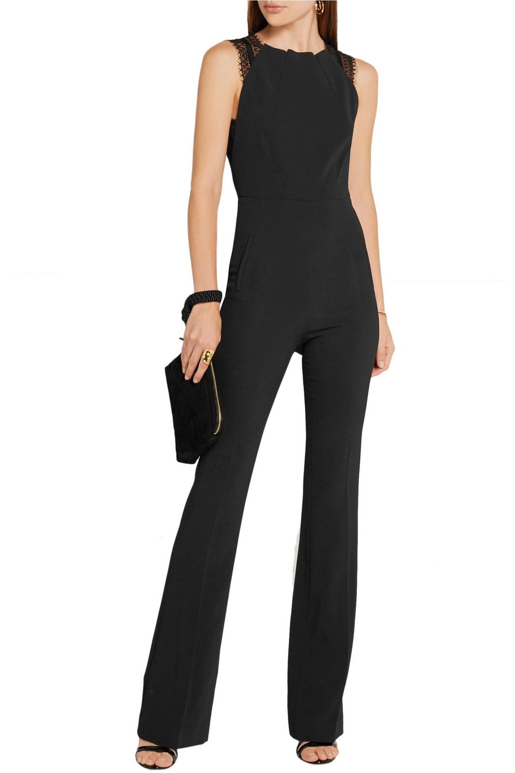 ROLAND MOURET Cross lace-trimmed stretch-crepe jumpsuit