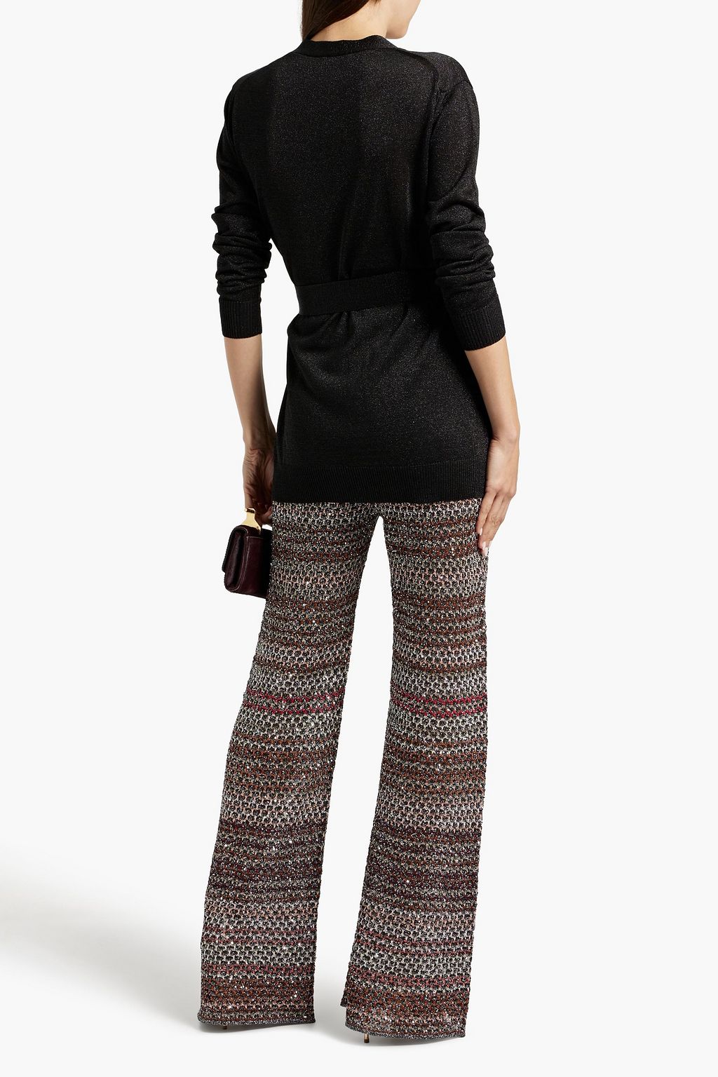 MISSONI Sequined striped crochet-knit flared pants