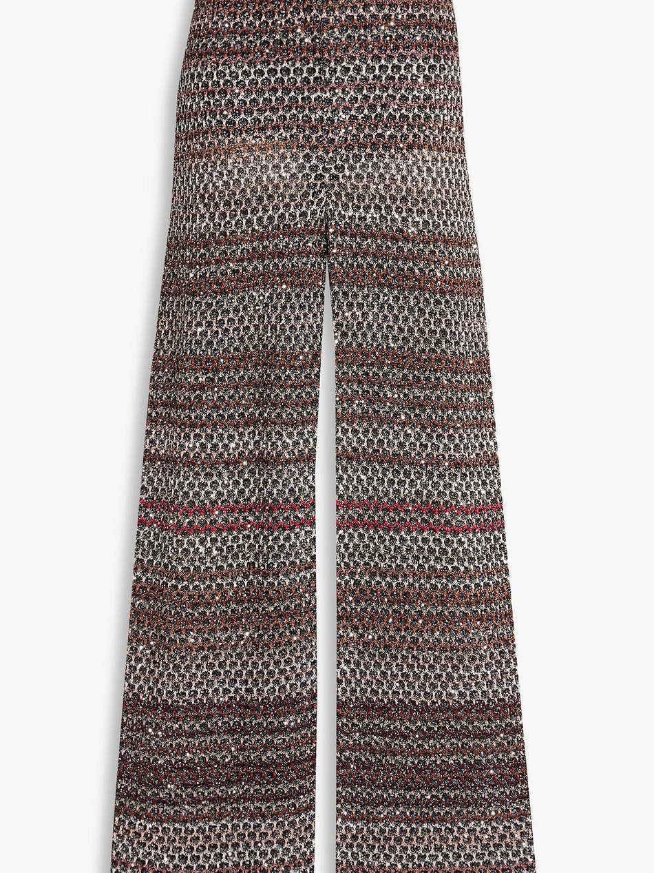sequined striped crochet-knit flared pants