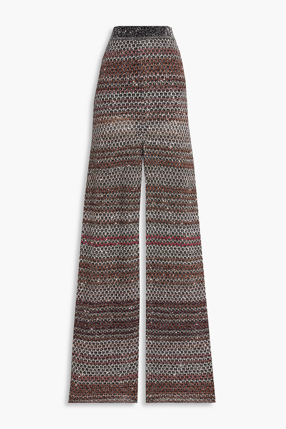 Missoni Sequined Striped Crochet-knit Wide-leg Pants In Black