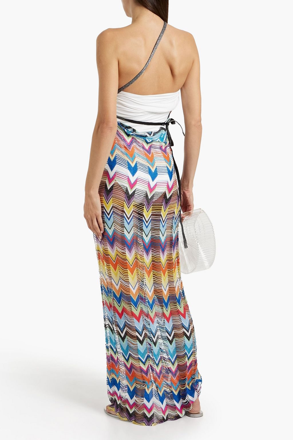 MISSONI One-shoulder metallic crochet-knit maxi dress