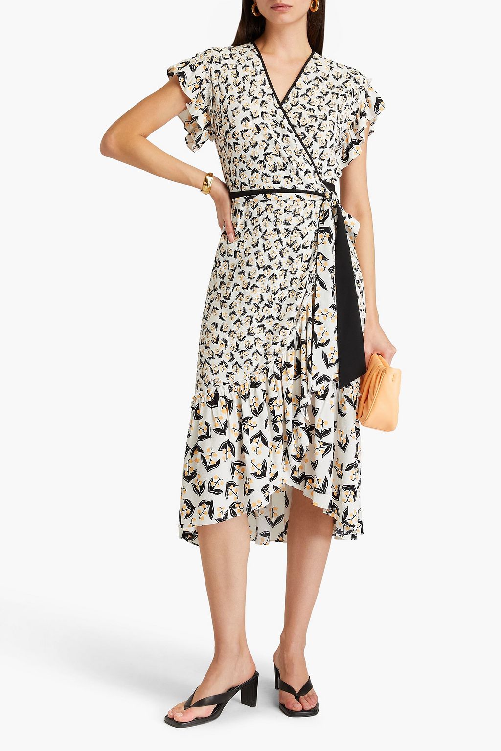 DIANE VON FURSTENBERG فستان بكشاكش ملتفّ متوسط الطول من الكريب بطبعة الأزهار