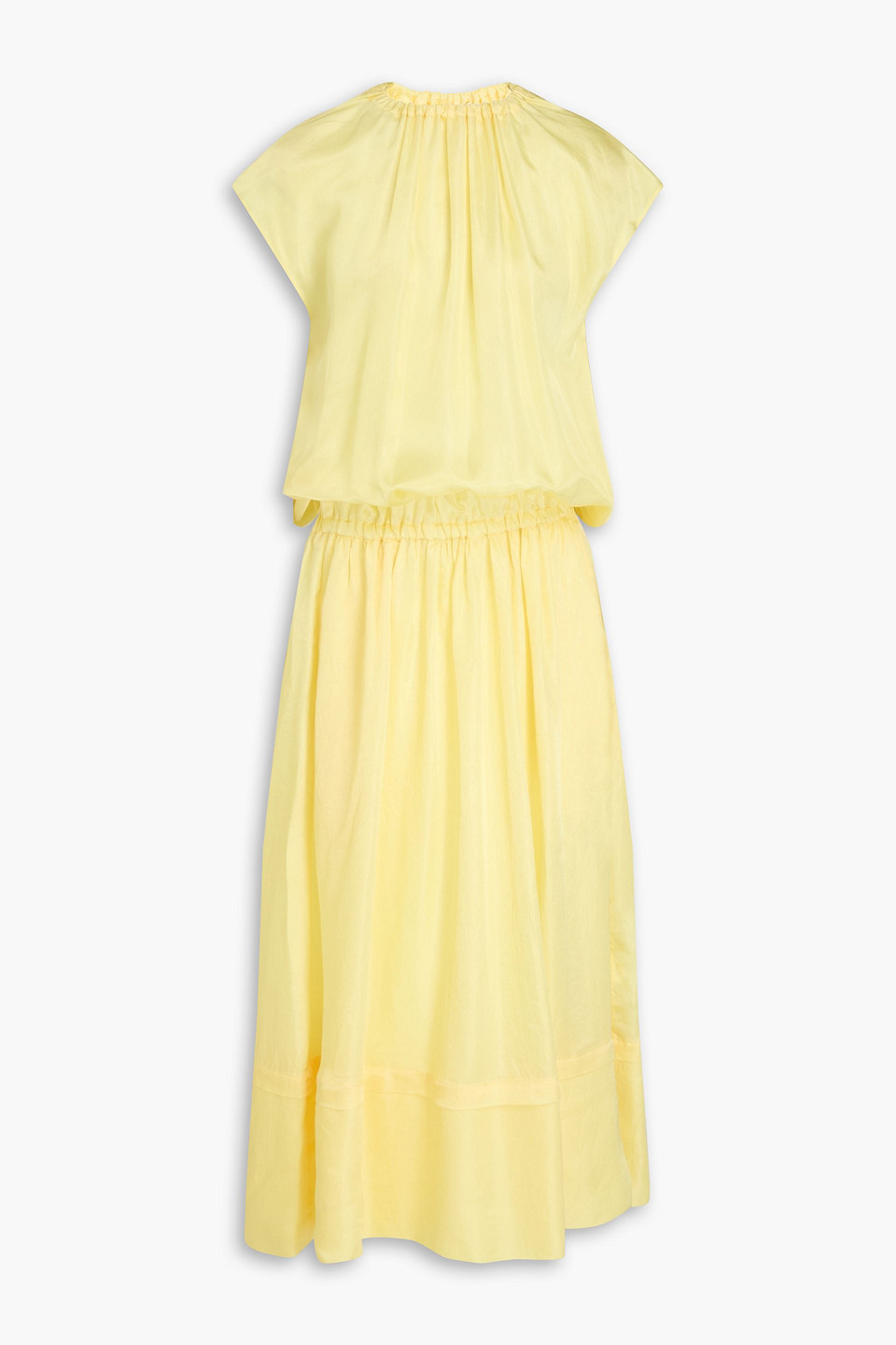 Tibi Gathered Satin Maxi Dress In Yellow