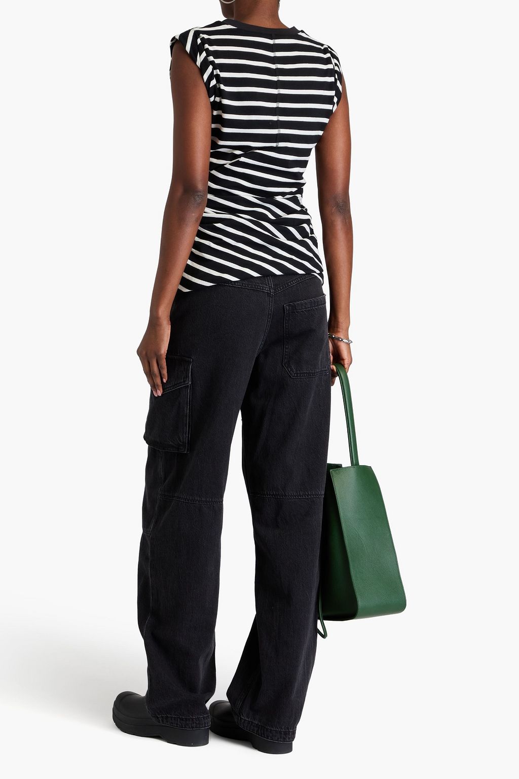 3.1 PHILLIP LIM بلوزة مخططة من القطن مزينة بكسرات
