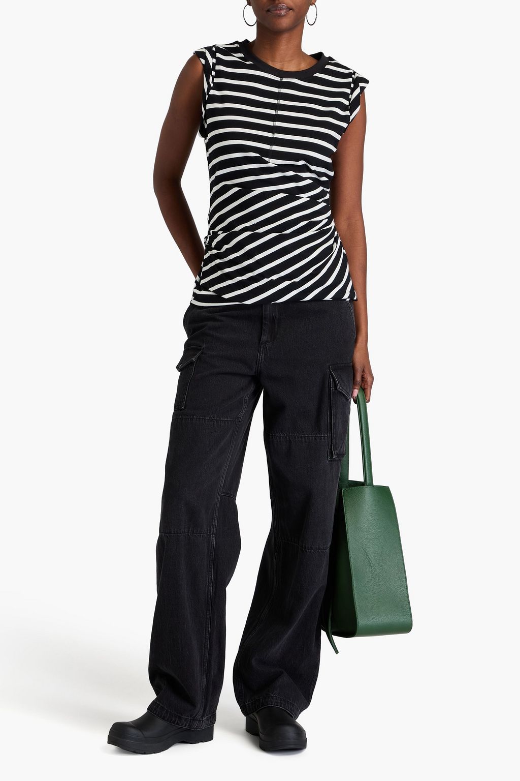 3.1 PHILLIP LIM بلوزة مخططة من القطن مزينة بكسرات