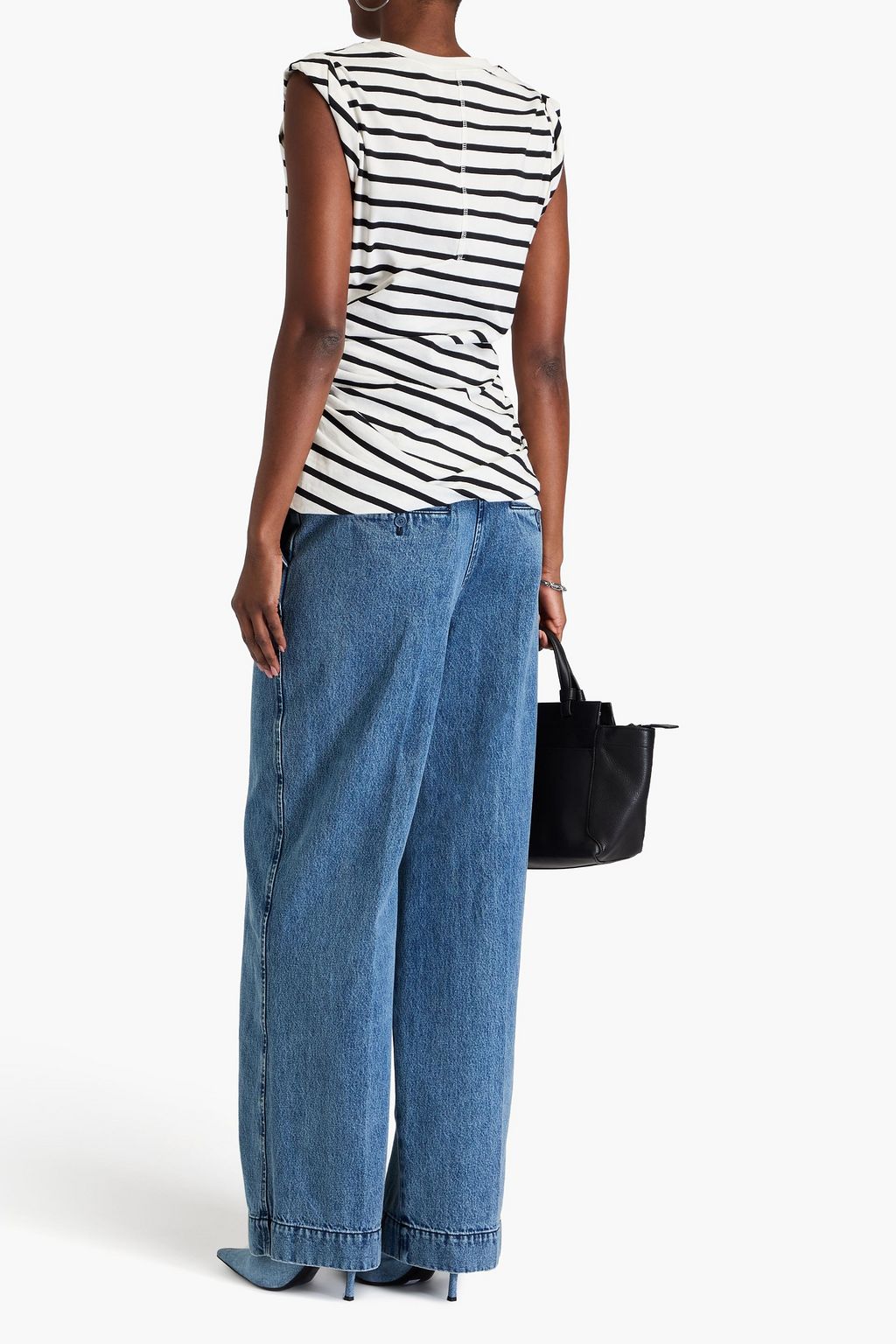 3.1 PHILLIP LIM بلوزة مخططة من القطن مزينة بكسرات
