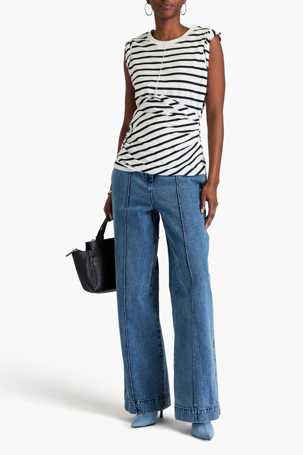3.1 PHILLIP LIM بلوزة مخططة من القطن مزينة بكسرات
