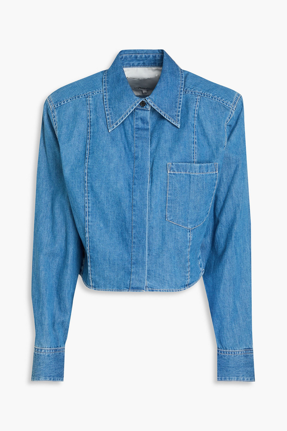 3.1 Phillip Lim Cropped Cotton-chambray Shirt In Mid Denim