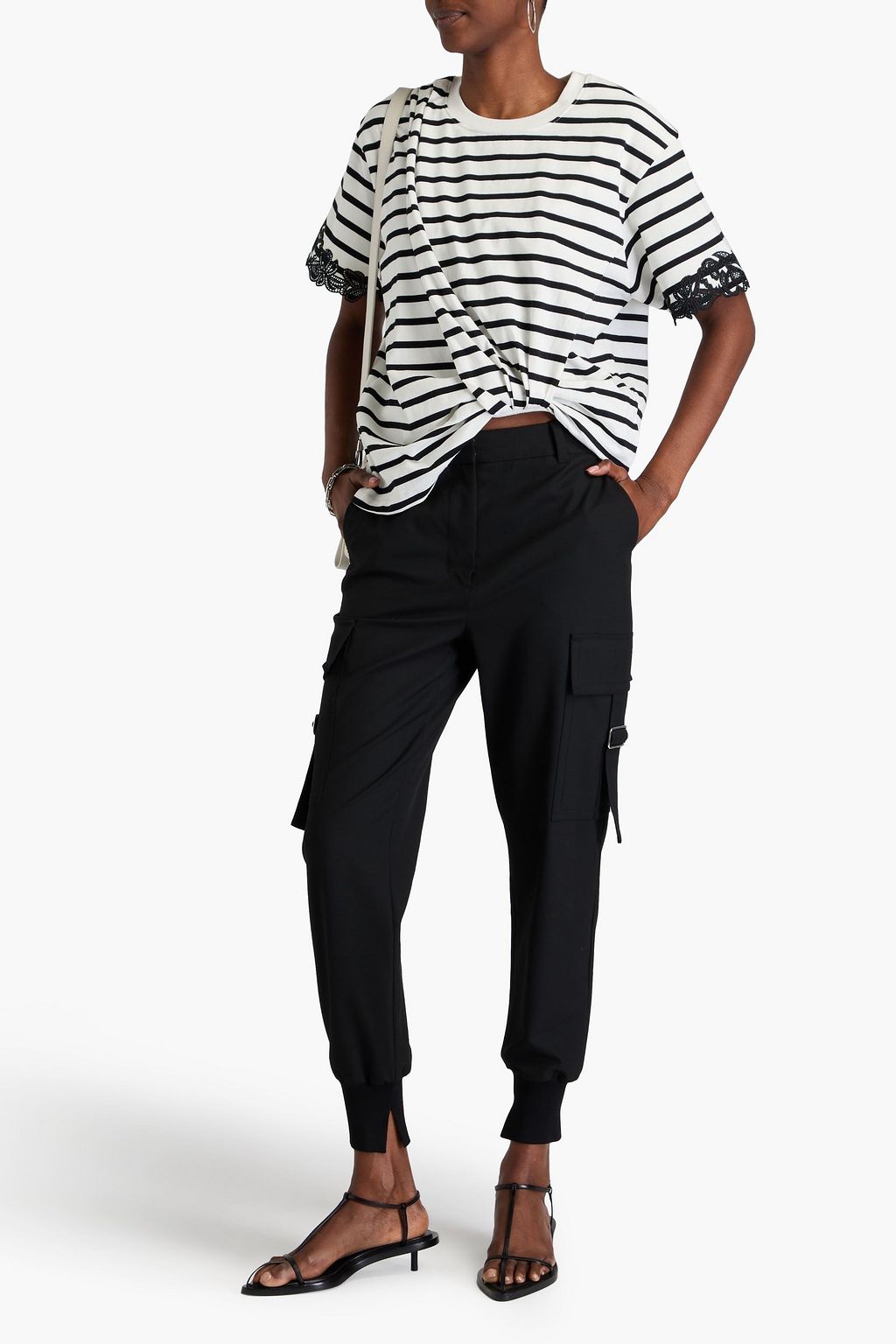 3.1 PHILLIP LIM تي شيرت من الجيرسي القطني المخطط مزين بالدانتيل