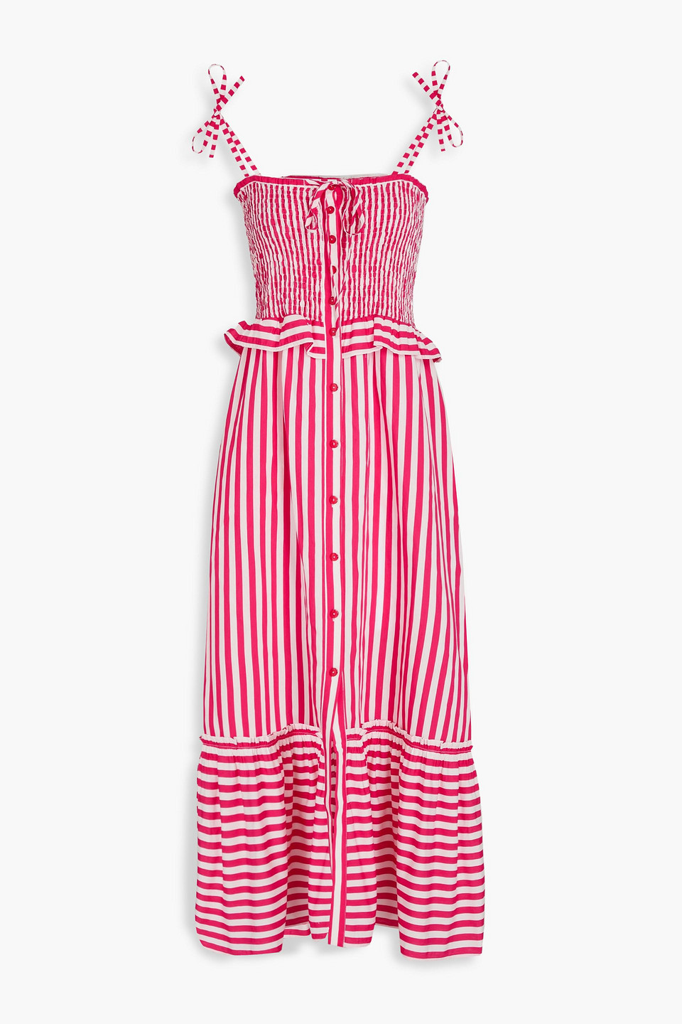Loretta Caponi Alberica Striped Woven Maxi Dress In Fuchsia