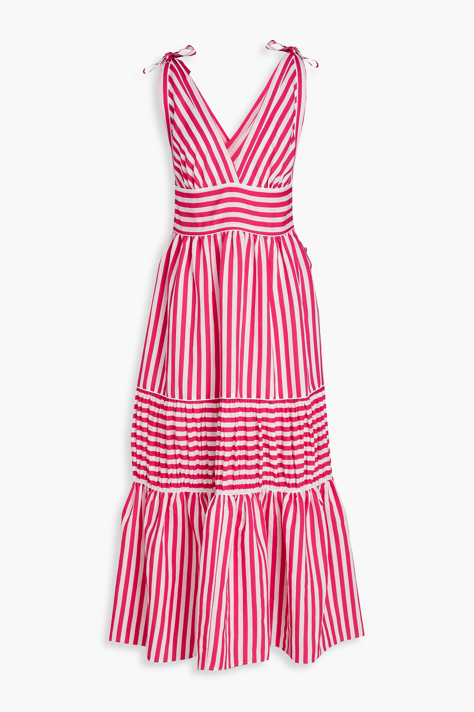 Loretta Caponi Smeralda Tiered Striped Woven Midi Dress In Fuchsia