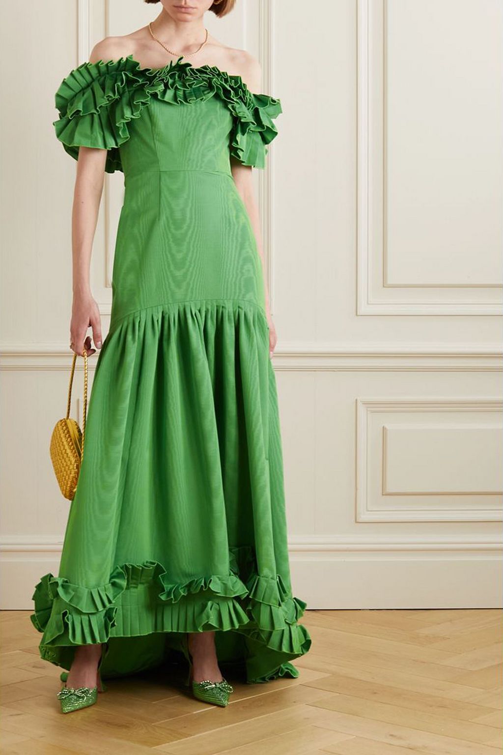 OSCAR DE LA RENTA Off-the-shoulder ruffled cotton-blend faille gown