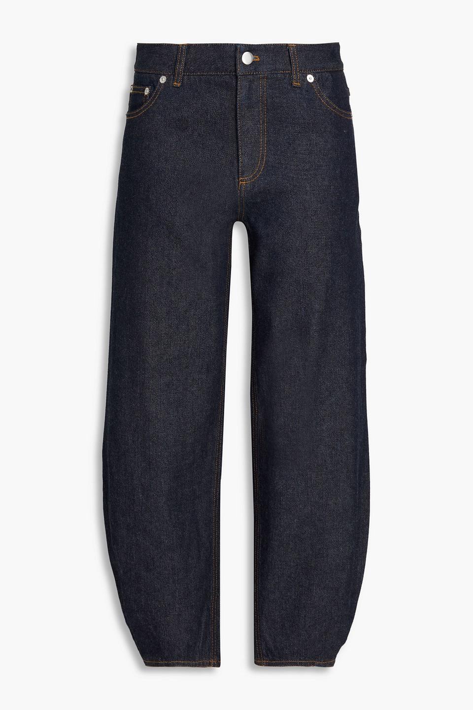 Tibi Cropped High-rise Barrel-leg Jeans In Dark Denim