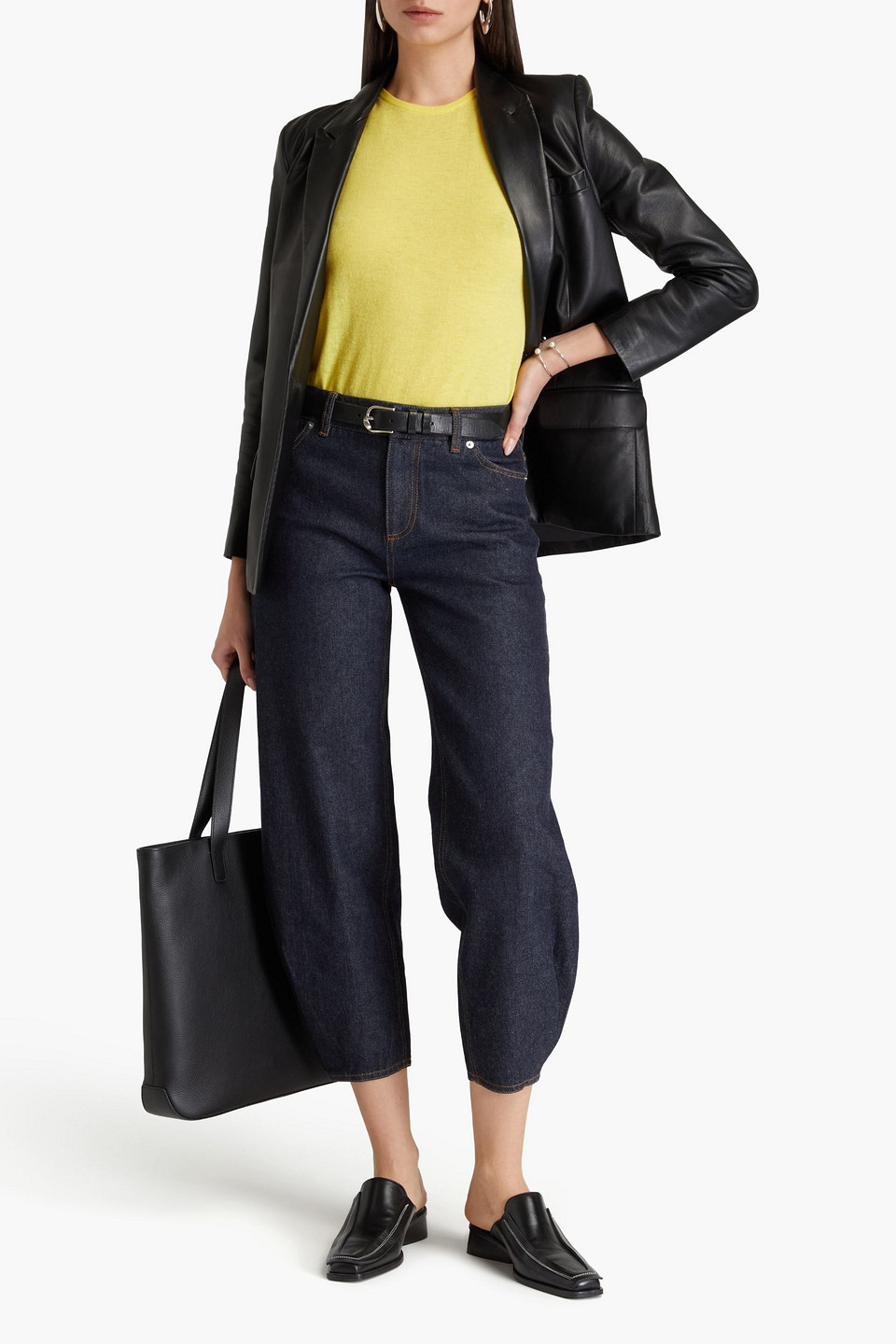 TIBI CROPPED HIGH-RISE BARREL-LEG JEANS