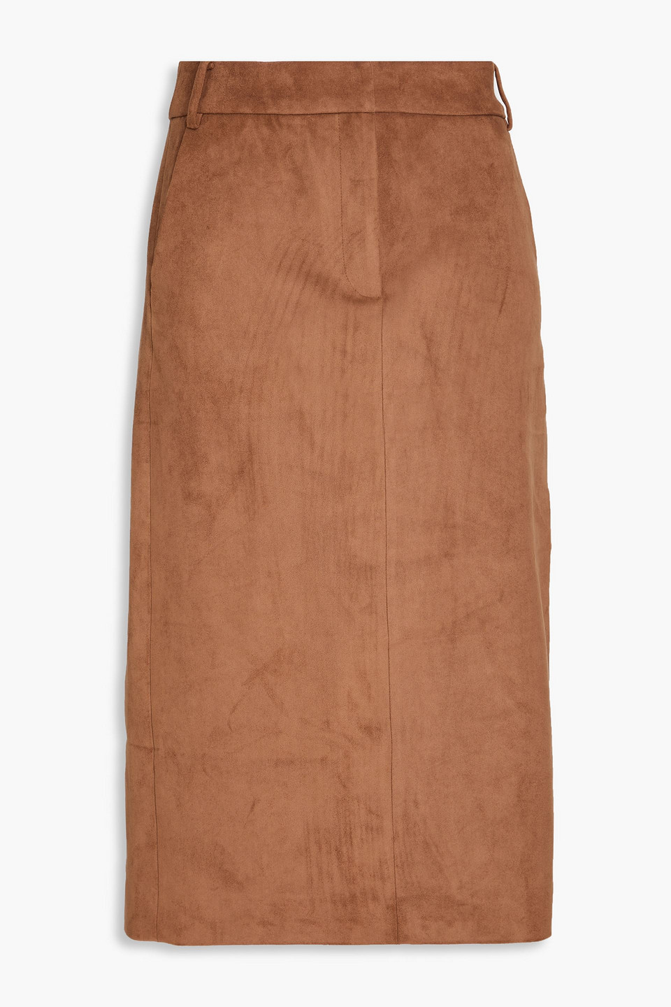 Tibi Faux Stretch-suede Midi Skirt In Brown