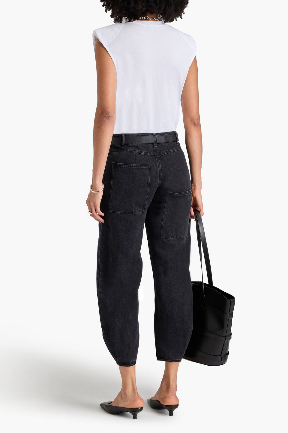 Shop Tibi Cropped High-rise Barrel-leg Jeans In Black