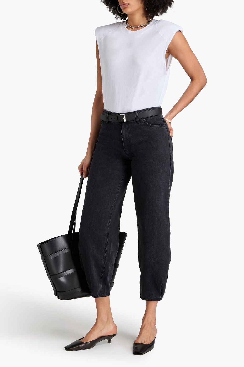 TIBI Cropped high-rise barrel-leg jeans