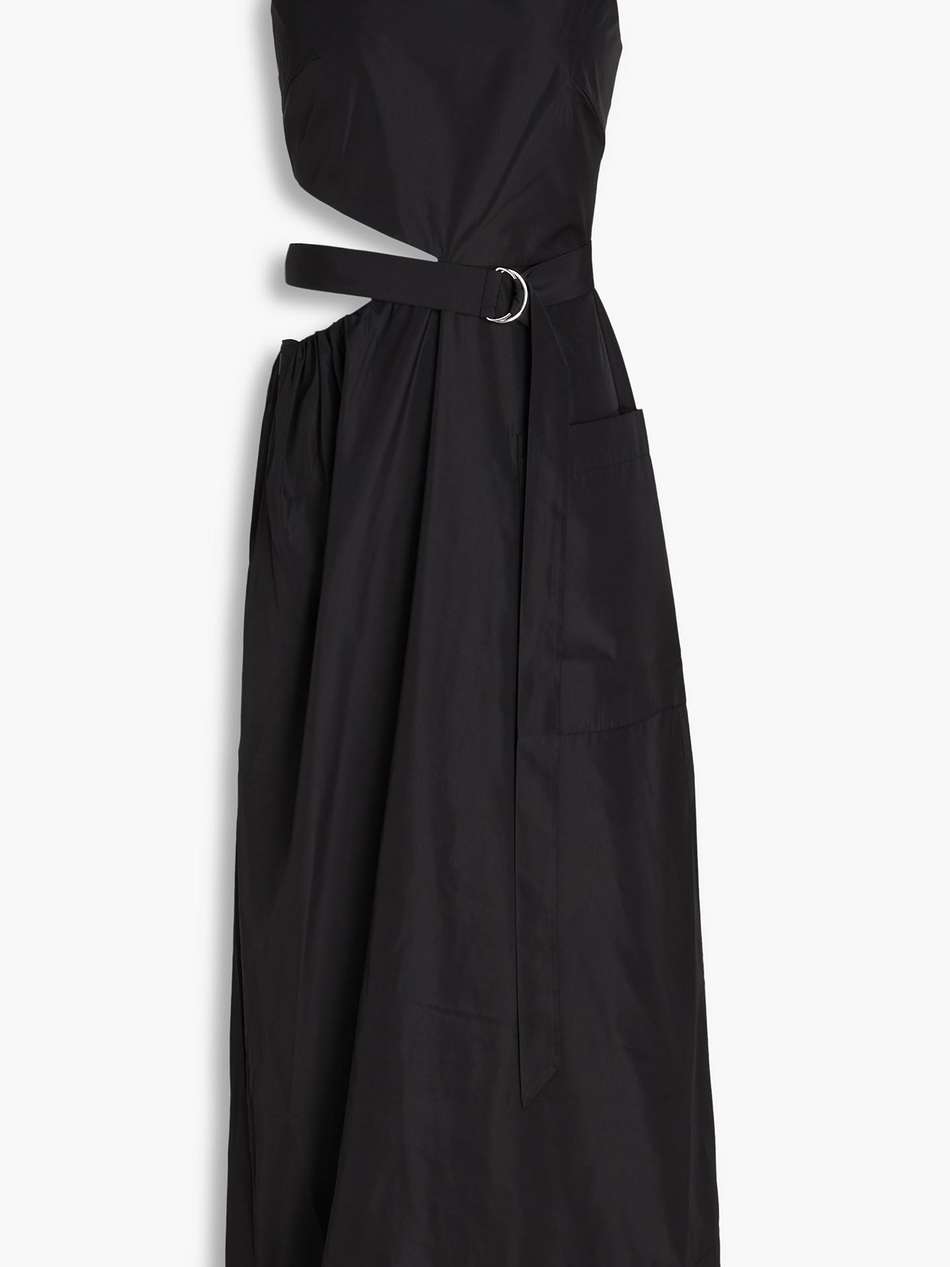 belted cutout taffeta maxi dress