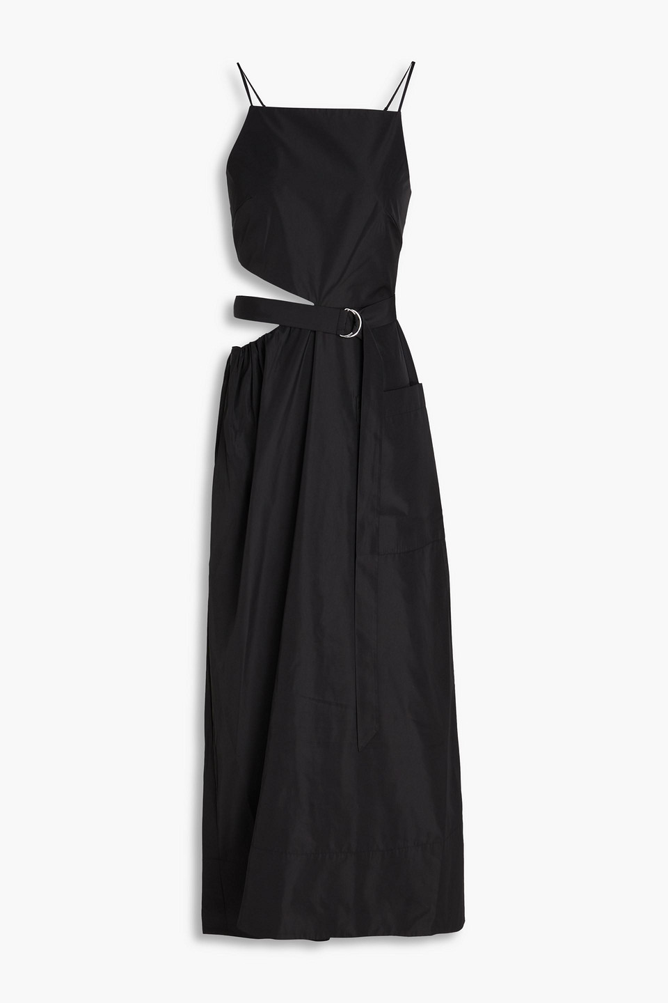 Tibi Belted Cutout Taffeta Maxi Dress In Schwarz