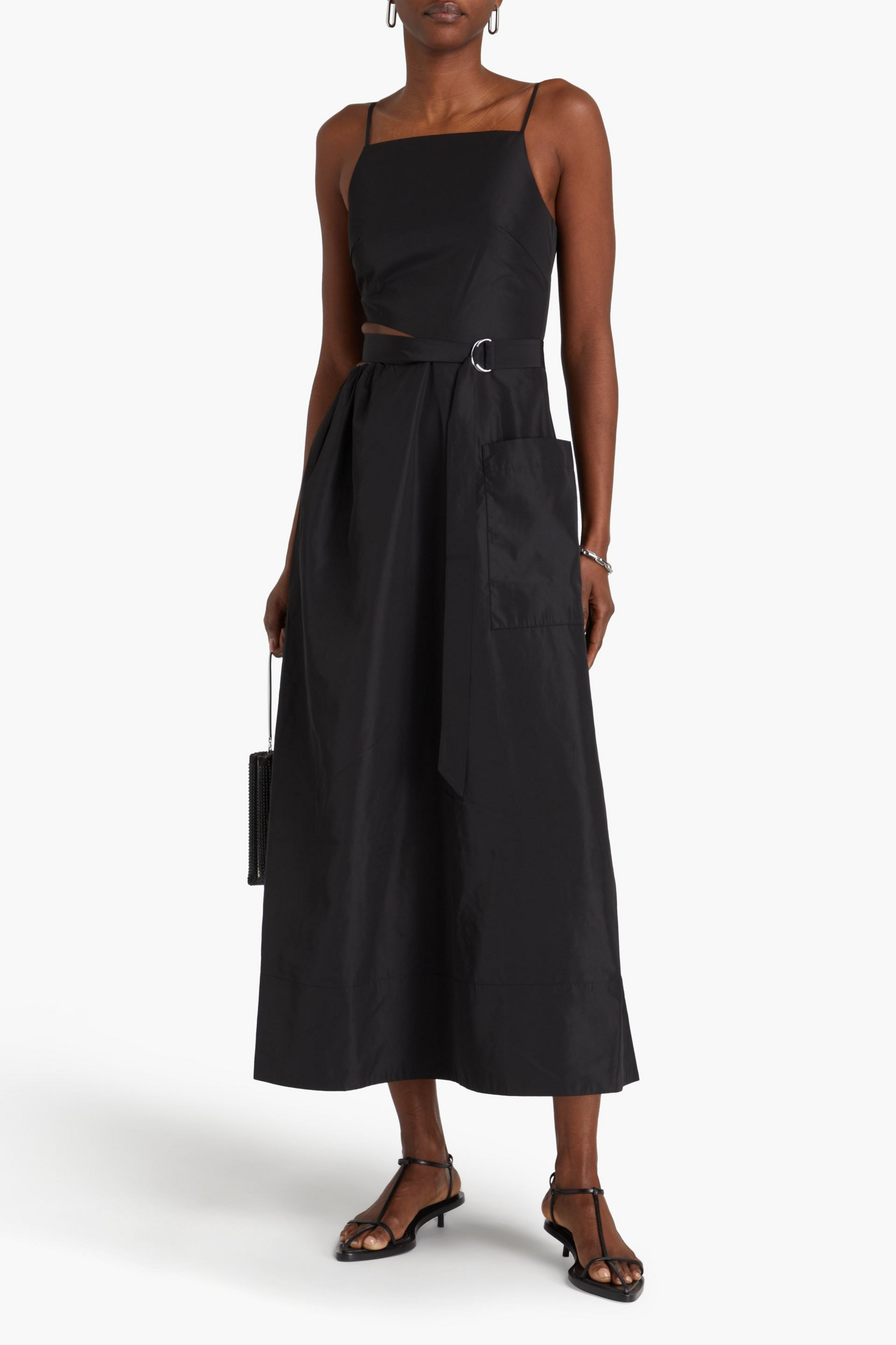 Tibi Belted cutout taffeta maxi dress