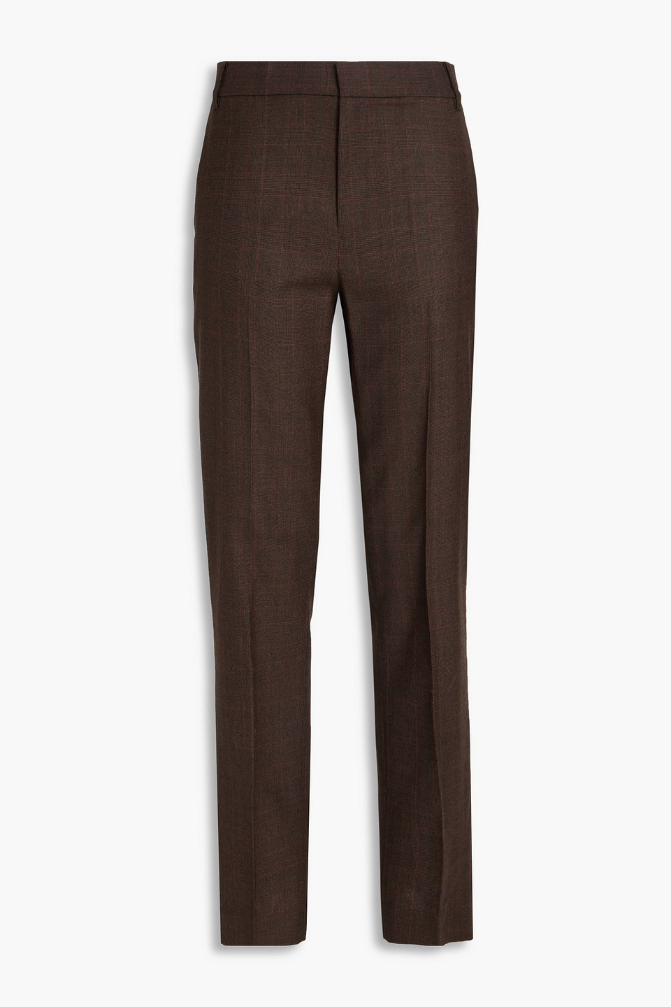 Tibi Prince Of Wales Checked Wool Slim-leg Pants In Dark Brown