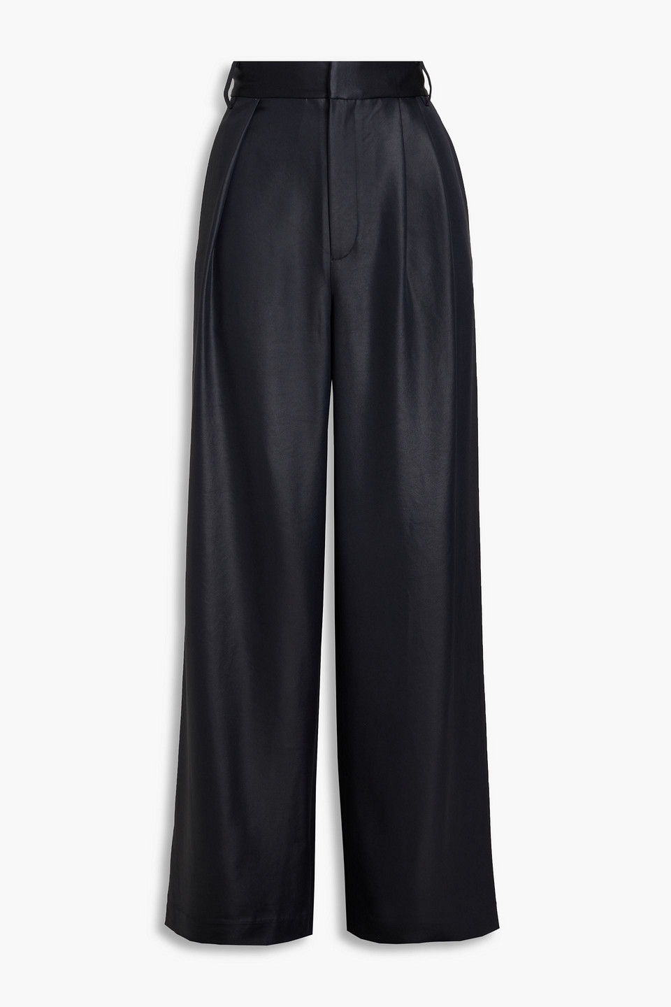 Tibi Pleated Satin Wide-leg Trousers In Blue