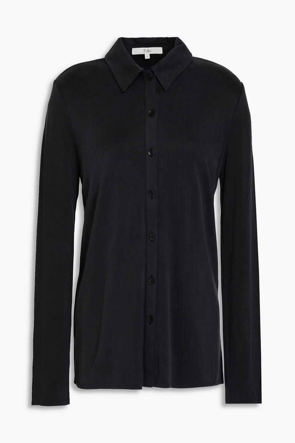 Tibi Cupro-blend Jersey Shirt In Black