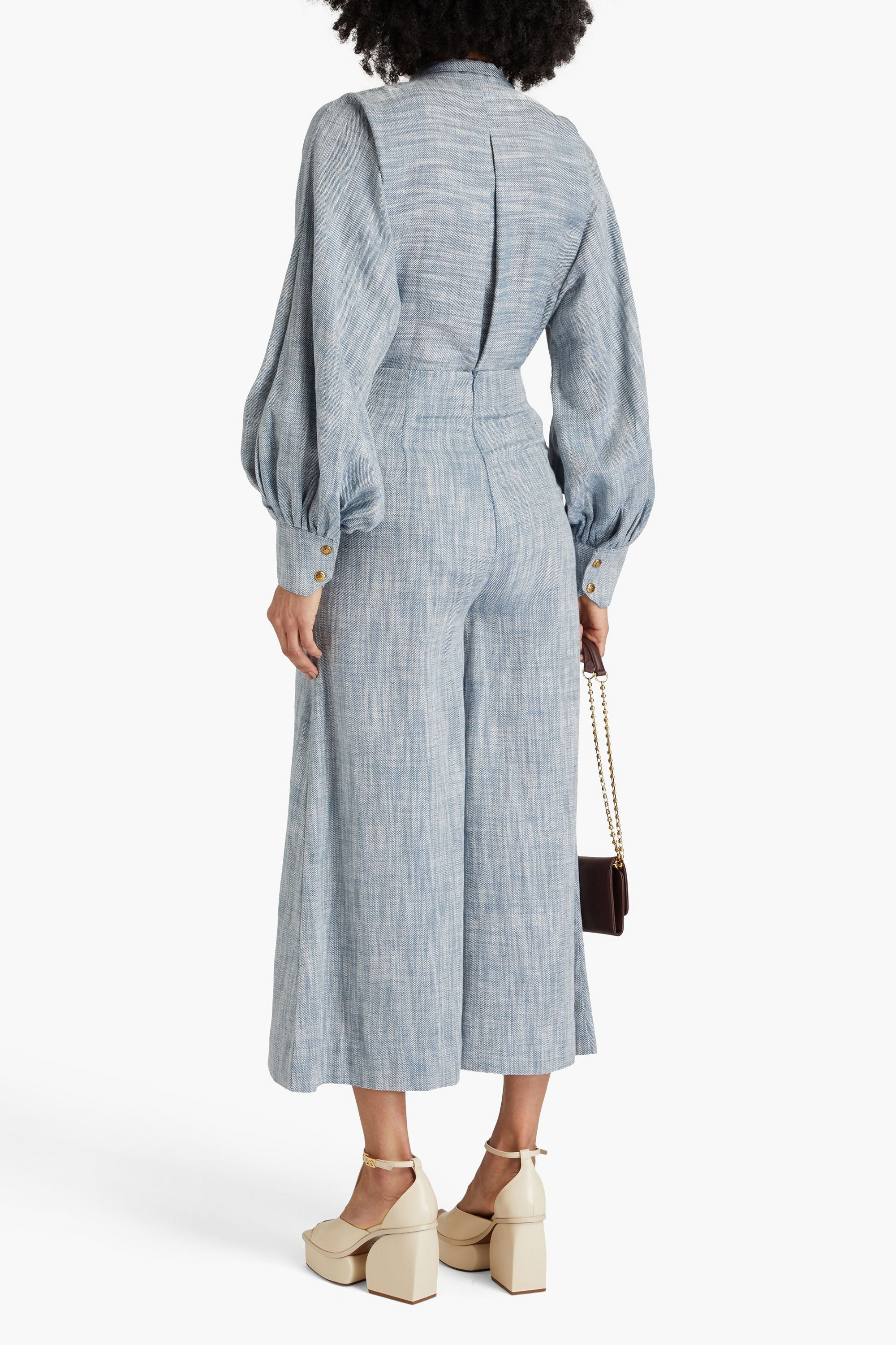 Zimmermann Pussy-bow cotton and linen-blend chambray blouse