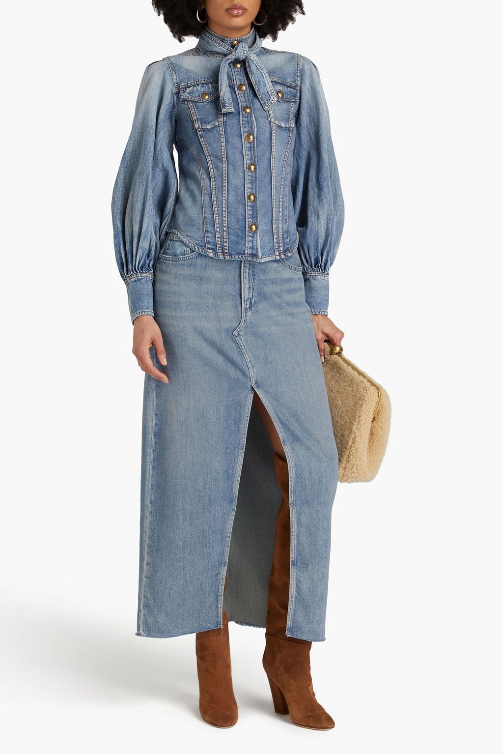 ZIMMERMANN Tie-neck denim shirt