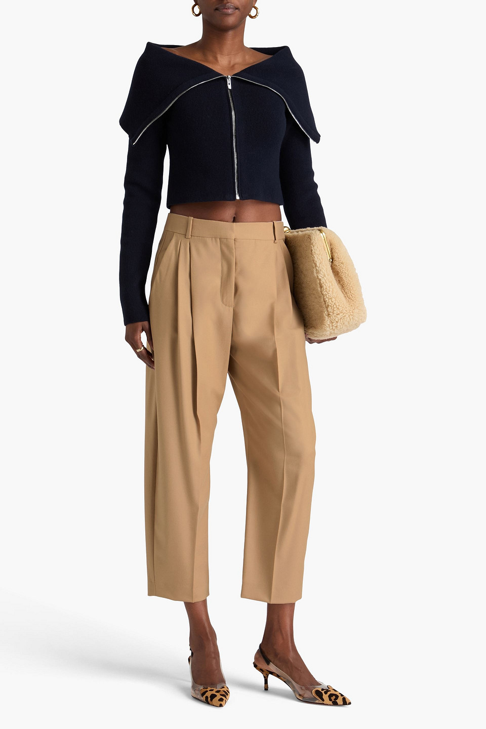  Stella Mccartney - Dawson Cropped Pleated Wool Tapered Pants - Neutral - It 36 